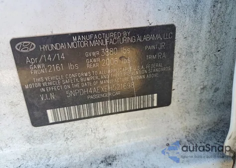 2014 Hyundai Elantra Se из США, поврежденный, VIN 5NPDH4AEXEH521698